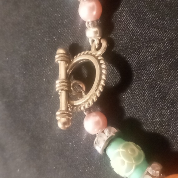 Expandable beaded bracelet & toggle clasp faux stone glass beads - Picture 5 of 8